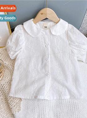 Childrens clothing 2023 summer new children white doll colla