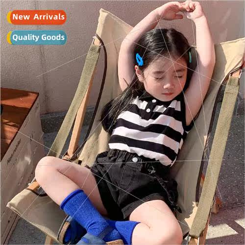 2023 summer  Korean childrens girls lapel knit sleeveless to