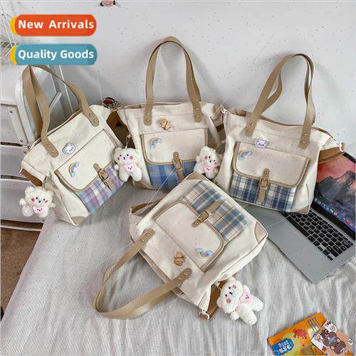 2022 new Japanese plaid shoulder bag large capacity canvas b