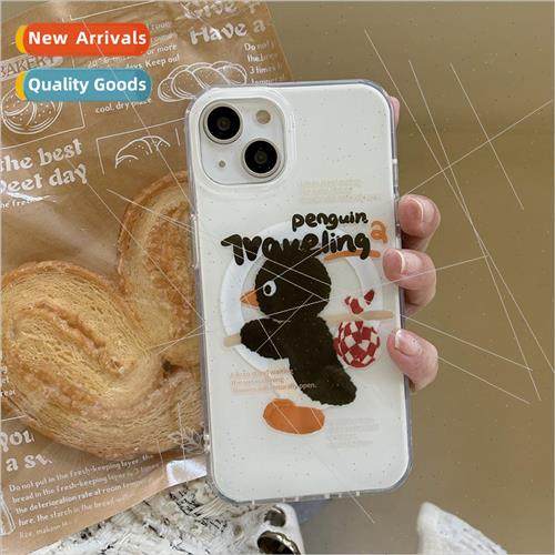 Fun cute carry baggage penguin iPhone 14 magnetic stand 15Pr