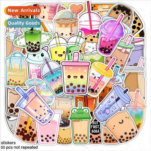 50 pearl milk tea cartoon stickers cute childrens cell phone