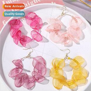 crystal yarn flower Clear diy fabric earrings handm colorful