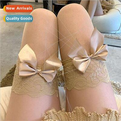 Sexy skin color bow translucent black stockings spring and s