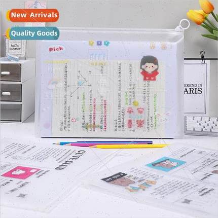 Youfan a4 file bag cute transparent frosted pull side bag hi