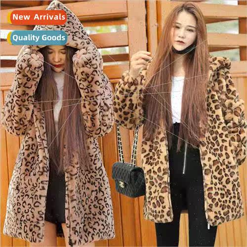 2021 fall and winter new imitation fur leopard plush women i
