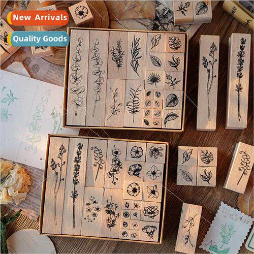 Branches and Leaves Series Handbook Stamps Lotus Wood Rubber