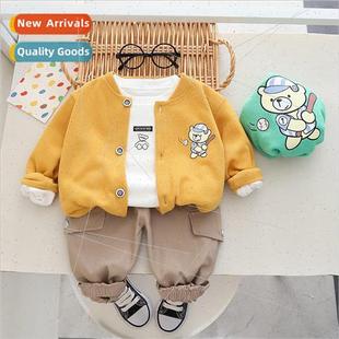2023 fall new boys cartoon baseball bear cardigan long-sleev