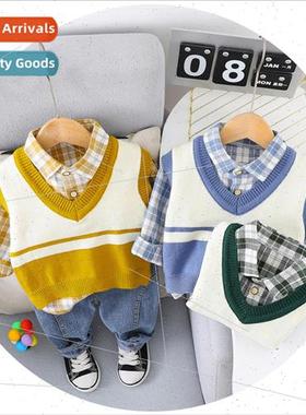Boys sweater vest 2023 fall new childrens knitted undershirt