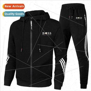 two piece hoodie casual prin suit sports sweatshirt New mens