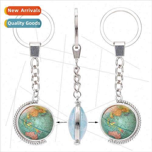 Double ded Spinning lver Pendant Earth Pattern Time Gemstone