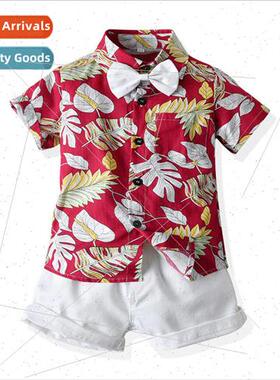 Childrens clothing new summer 2023 boys flower shirt bow sho