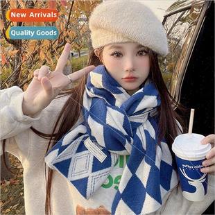diamond plaid and color autumn blocking female Korea scarf