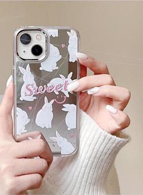 Mirror English smiley rabbit 适用 Apple 14 phone case 12Prom