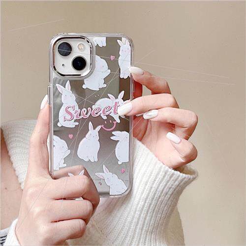 Mirror English smiley rabbit 适用 Apple 14 phone case 12Prom