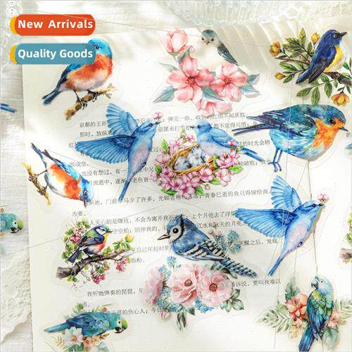 PET sticker pack Birds of Prey series of vintage birds flowe