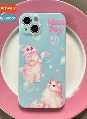 Teenage girl blue background dream bubble cat 适用 13promax