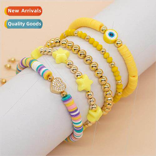 New ethnic  yellow soft ceramic eyes pentagram micro-encrust