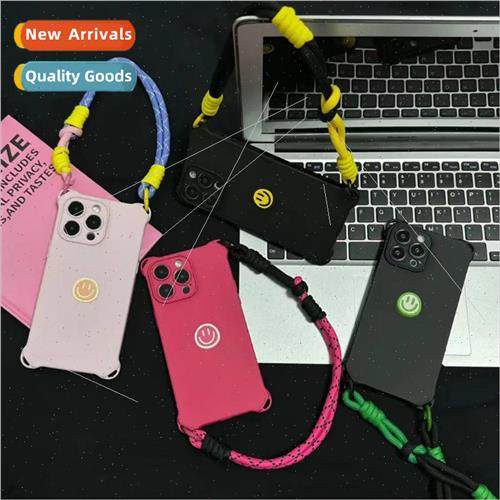 Korean  solid color smiley 14ProMax handheld wristband iPhon