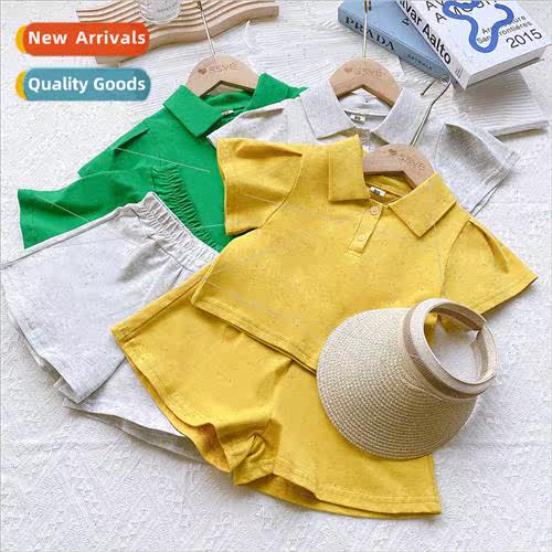 Childrens suit 2023 summer new girls short-sleeved top + sho