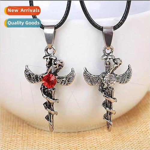 Wind Angel Wings Cross Necklace Mens Ruby Jewelry Pendant Bu