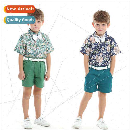 2023 Summer Boys Printed Cardigan Childrens Bowknot Short Sl