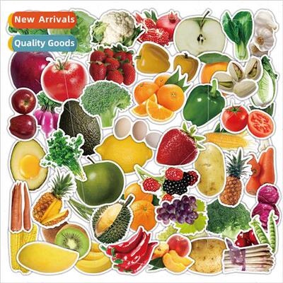 50 green food ball stickers realistic  fruits and vegetables