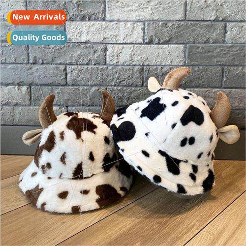Cow horn plush fisherman hat female fall and winter warm cut