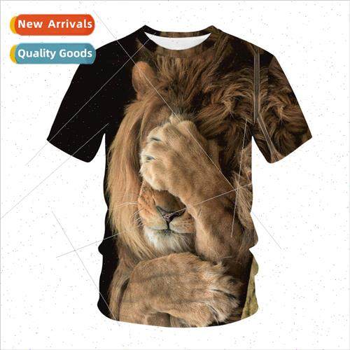3D digital printing t-shirt 2021 new lion short sleeve mens