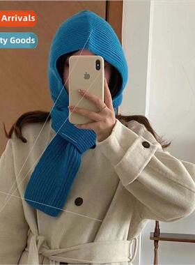 The new Korean  of the wool cap knitted hooded scarf scarf a