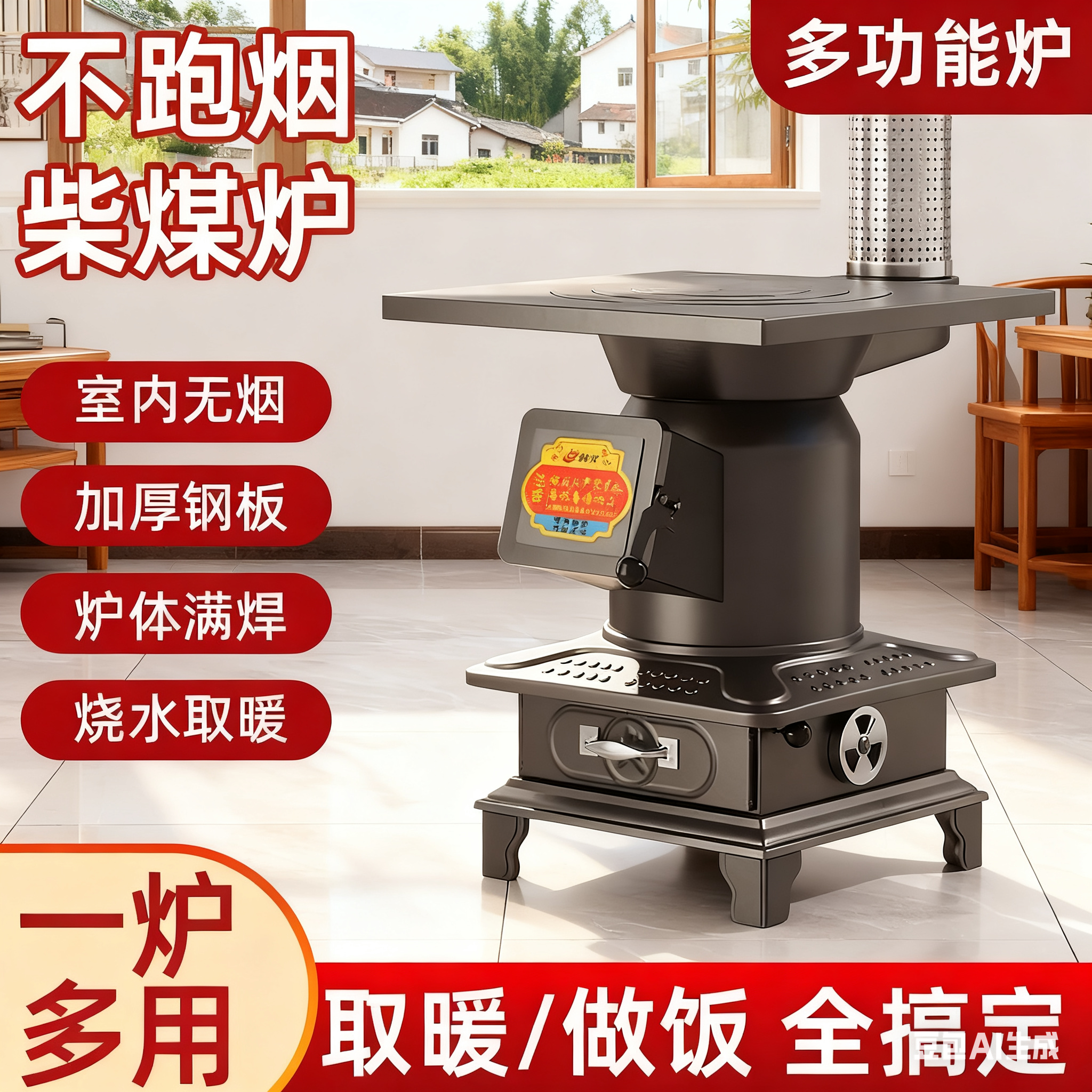取暖炉柴煤两用炉子农村家用室内取暖炉家庭取暖专用精铁柴煤炉