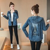 休闲牛仔短外套拉链褂服百搭显瘦卡通连帽上衣 长袖 春秋冬新款 女装