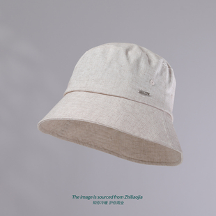 知了家春夏棉麻渔夫帽亚麻女日系盆帽显脸小透气遮阳防晒百搭帽男