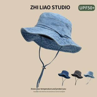 渔夫帽女春秋季遮阳防晒帽百搭复古牛仔布显脸小水洗棉学生盆帽男