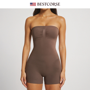 欧美时尚无肩带抹胸无缝连体衣收腹修身卡戴珊skims塑身衣同款