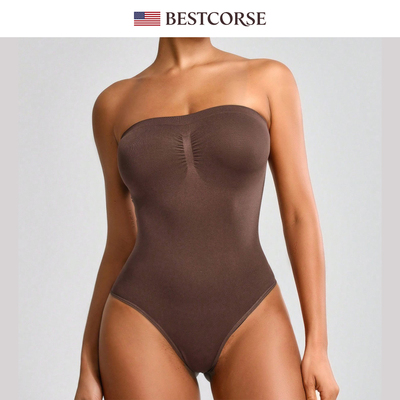 欧美大码无肩带抹胸紧身连体衣