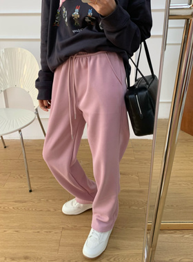 青岛外贸拉fu小马刺绣女士宽松松紧腰抽绳卫裤冬运动休闲加绒长裤