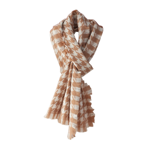 千鸟格纯色羊毛围巾女2026新款秋冬季百搭驼色格子100羊绒高级感