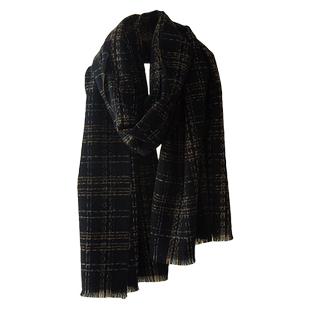 小香风黑色羊毛围巾女秋冬季百搭2026新款羊毛格子100羊绒高级感