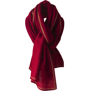 红色羊毛围巾女本命年妈妈礼物高级感羊绒围脖秋冬季保暖酒红披肩