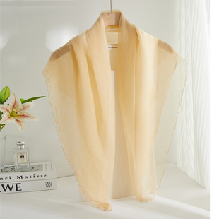 2025新款100%桑蚕丝围巾真丝丝巾女大方巾洋气披肩薄款围巾粉黄色