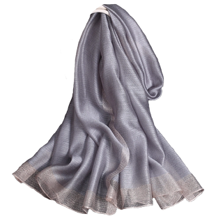 2026新款丝毛混纺丝巾长款围巾春季亮丽纯色薄款高级防晒披肩灰色