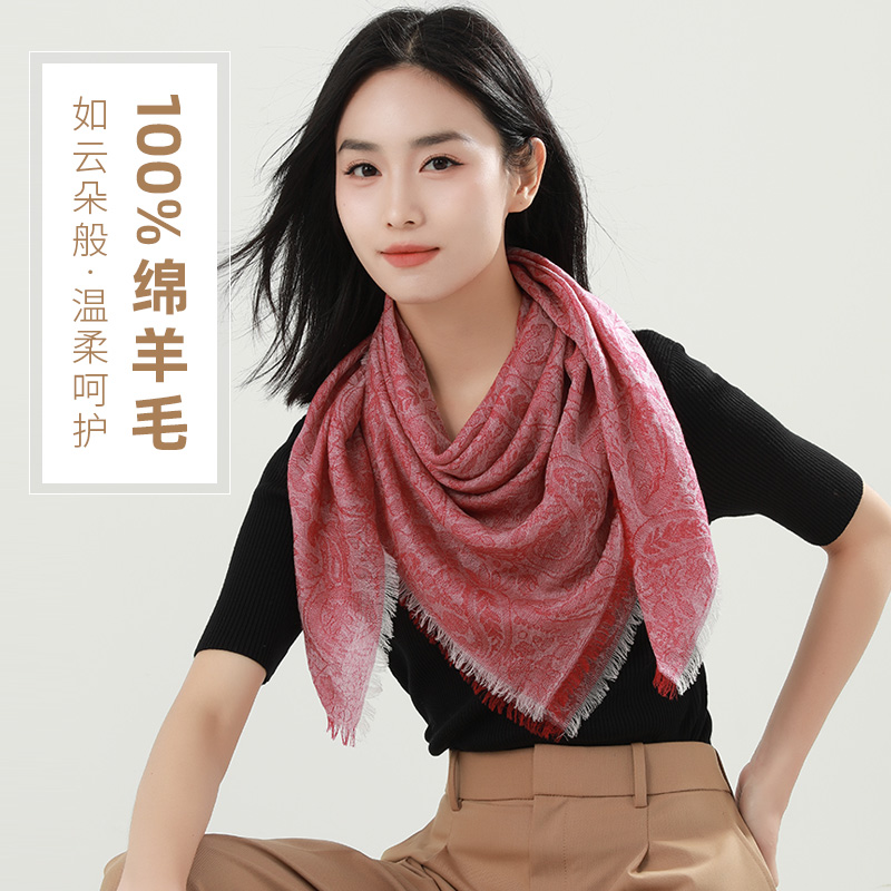 红色纯羊毛围巾女士羊绒大方巾2025新款柔软薄款春秋冬季围脖轻薄
