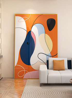 波洛克风格橙色装饰画双联客厅沙发背景墙挂画主卧室床头壁画线条