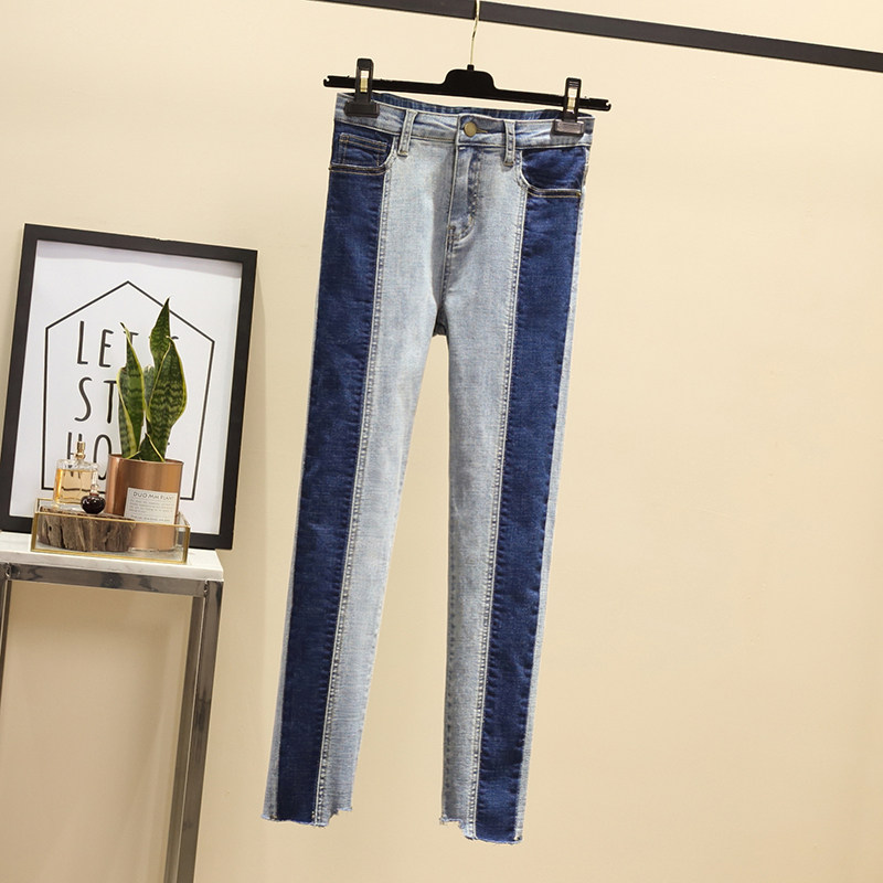 胖妹妹裤子女宽松大码拼接牛仔裤高腰显瘦洋气时髦加肥加大小脚裤在类目 女装/女士精品, 大码女装中 - 来自Buy2taobao.com提供专业的淘宝代购服务