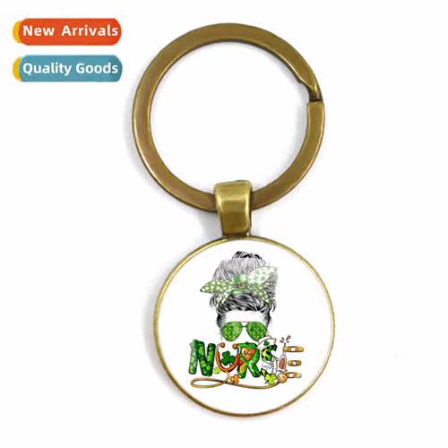 Carto Pattern Art Medical Series Gemste Glass Copper Keychai