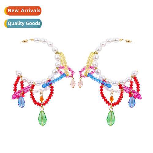 Fashi simple colorful rice beads earrings niche light luxury
