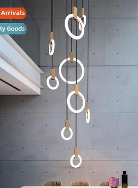 Duplex staircase solid wood chelier multi head circle hotel