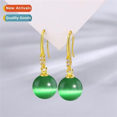 Dazzling green Chinese red cats eye ste earrings female zirc