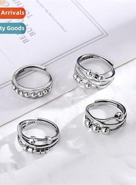 Retro      Thai silver ring temperament female three ring sp