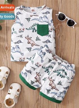 Boys spring  fall  2022 new n dinosaur print sleeveless top